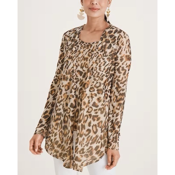 CHICO’S COOL OCELOT MESH WARM SAND OPEN CARDIGAN SZ 2 / US SZ L NWT - Picture 1 of 6